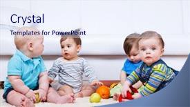  Presentation with babies - Audience pleasing slide deck consisting of four babies group sitting backdrop and a sky blue colored foreground