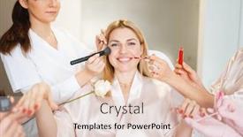  Presentation with female - Presentation design featuring four-beauticians-and-one-female background and a lemonade colored foreground