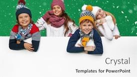  Presentation with kids space - Amazing PPT theme having four-beautiful-kids-in-winter backdrop and a white colored foreground