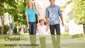  Presentation with hotdog corn dog street junk - PPT theme with four block - family walking with dog background and a yellow colored foreground