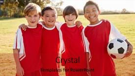  Presentation with boys scouts - PPT theme having four boys in a football background and a crimson colored foreground