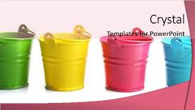  Presentation with children hospitals colours - Cool new PPT theme with four buckets of different colours backdrop and a coral colored foreground