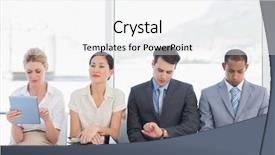  Presentation with job interview - Presentation design featuring four business people waiting background and a white colored foreground