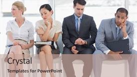  Presentation with job interview - Colorful presentation theme enhanced with four business people waiting backdrop and a coral colored foreground