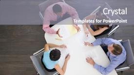  Presentation with four elements of the - Amazing theme having four businesspeople at boardroom table backdrop and a gray colored foreground