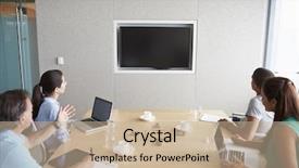  Presentation with video conference - Slide set featuring four businesspeople having video conference background and a coral colored foreground