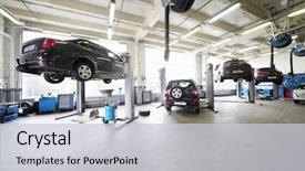  Presentation with diagnosis - PPT layouts featuring four cars on lifts background and a light gray colored foreground