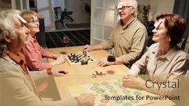  Presentation with aged - Presentation theme consisting of four-cheerful-aged-friends background and a  colored foreground