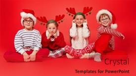  Presentation with christmas red - Presentation theme with four-cheerful-children-in-christmas background and a red colored foreground