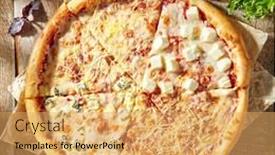  Presentation with mozzarella cheese - Colorful PPT theme enhanced with four-cheese-pizza-or-quattro backdrop and a yellow colored foreground