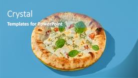  Presentation with blue cheese - Presentation theme with four-cheese-pizza-with-tomatoes background and a teal colored foreground