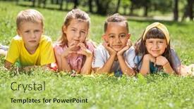  Presentation with children - Slides having four-children-lie background and a yellow colored foreground