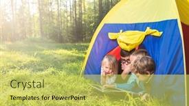  Presentation with children reading - PPT theme featuring four-children-of-different-age background and a yellow colored foreground