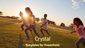  Presentation with children running - Beautiful slide deck featuring glare - four children running barefoot uphill backdrop and a tawny brown colored foreground