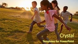  Presentation with children running - Theme enhanced with four children running barefoot in a park background and a tawny brown colored foreground