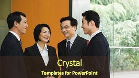  Presentation with retreat - Presentation design enhanced with four chinese business colleagues background and a tawny brown colored foreground