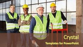  Presentation with warehouse logistics - Beautiful presentation featuring four colleagues as a logistics backdrop and a tawny brown colored foreground