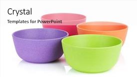  Presentation with bright colorful candy isolated - PPT layouts having four colored - colorful bowls isolated on white background and a white colored foreground