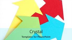  Presentation with 3d character colorful music - Slide deck with four colorful arrows background and a cyan colored foreground