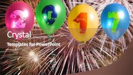  Presentation with new-year - Slide set with four colorful balloons with 2017 new year digits against fireworks background and a tawny brown colored foreground
