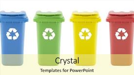  Presentation with recycle - Amazing PPT theme having four colorful recycle bins isolated backdrop and a blonde colored foreground