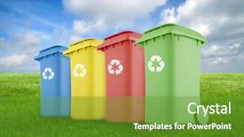  Presentation with recycle - Cool new slides with four colorful recycle bins backdrop and a tawny brown colored foreground