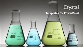  Presentation with conical flasks - Amazing presentation having four conical flasks with green and blue liquid with a white background backdrop and a dark gray colored foreground