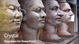  Presentation with west africa - Colorful slides enhanced with four corners earth - scupture of 4 faces representing backdrop and a tawny brown colored foreground