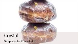  Presentation with donuts - Beautiful theme featuring four donuts stacked on the top of the other shot on white background backdrop and a soft green colored foreground