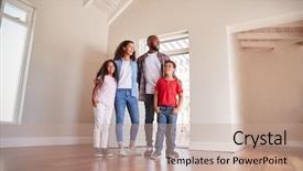  Presentation with holding hands family walking - Slides featuring four doors - family opening door and walking background and a coral colored foreground