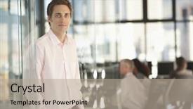  Presentation with portrait of a horse - PPT theme enhanced with four doors - portrait of handsome young businessman background and a mint green colored foreground