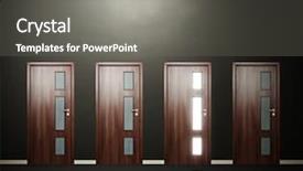  Presentation with dark room for interrogation - Presentation theme featuring four doors in the dark background and a gray colored foreground