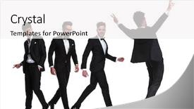 Presentation with walking - Beautiful slide deck featuring tuxedoes walking in different directions backdrop and a white colored foreground