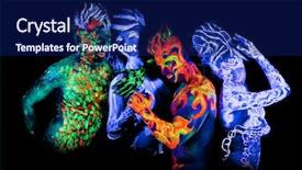  Presentation with body - PPT layouts enhanced with four elements - body art glowing in ultraviolet background and a navy blue colored foreground