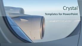  Presentation with jet - Amazing PPT theme having four engine wide-body airline backdrop and a sky blue colored foreground