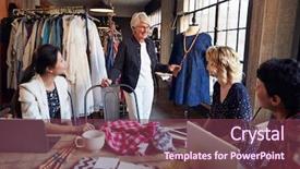  Presentation with garment - Colorful slides enhanced with four fashion designers in meeting backdrop and a violet colored foreground