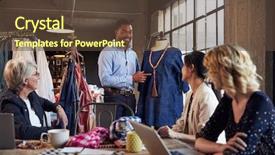  Presentation with garment - Beautiful PPT theme featuring four fashion designers in meeting backdrop and a tawny brown colored foreground