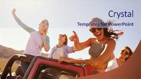  Presentation with road trip - Theme enhanced with four female friends on road trip standing in convertible car background and a lemonade colored foreground
