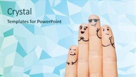  Presentation with parts - Colorful PPT layouts enhanced with four fingers with smiley backdrop and a sky blue colored foreground