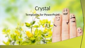  Presentation with parts - Colorful PPT theme enhanced with four fingers with smiley backdrop and a soft green colored foreground