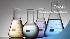  Presentation with flasks - PPT theme consisting of four flasks with colored liquid and a white background background and a gray colored foreground