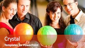  Presentation with bowling - Presentation having four friends in a bowling background and a crimson colored foreground