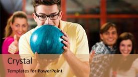  Presentation with bowling - Slide deck consisting of four friends in a bowling background and a coral colored foreground