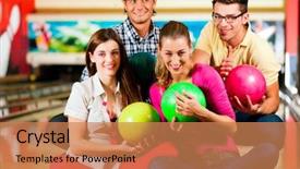  Presentation with bowling - Slide deck featuring four friends in a bowling background and a coral colored foreground