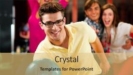  Presentation with three for one - Audience pleasing slide deck consisting of four friends in a bowling backdrop and a yellow colored foreground