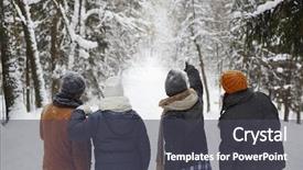  Presentation with winter forest - Audience pleasing slides consisting of four friends in winterwear walk backdrop and a  colored foreground