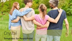  Presentation with walk - PPT theme featuring four-friends-walk-side background and a yellow colored foreground