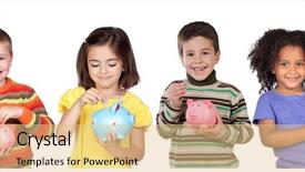  Presentation with save - Beautiful presentation design featuring four funny children with money backdrop and a lemonade colored foreground