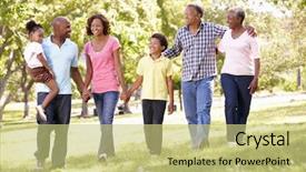  Presentation with generation family farm - Presentation theme featuring four generations - multi-generation family walking in park background and a yellow colored foreground