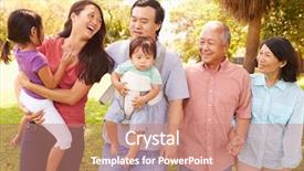  Presentation with walking together - Colorful PPT theme enhanced with four generations - multi generation family walking backdrop and a coral colored foreground